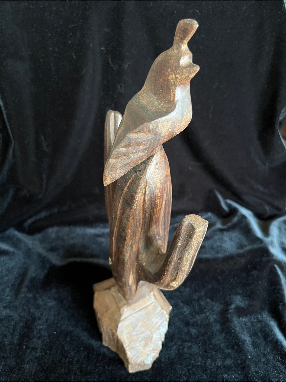 Ironwood Quail On A Cactus wood carved Sculpture 13”